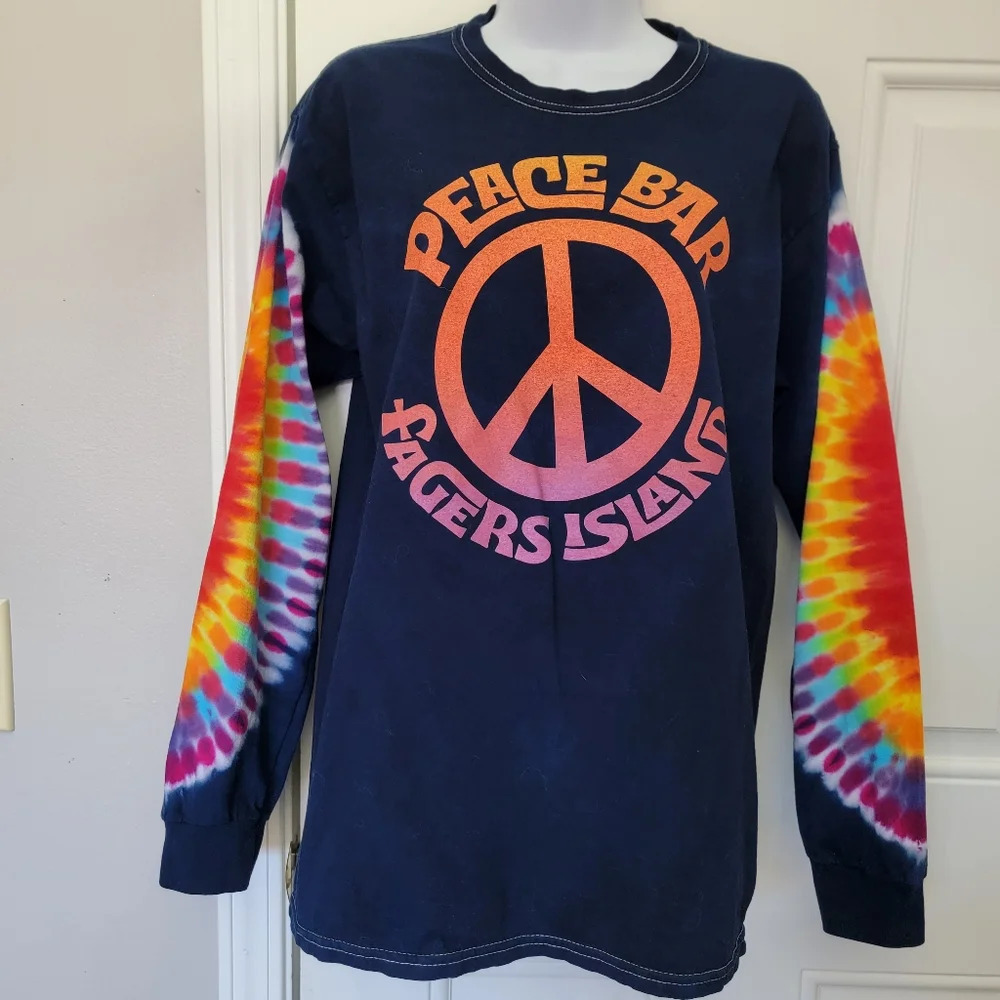 Peace Bar Fagers Island Ocean City MD Long Sleeve Tie Dye T Shirt Colorful Sz M